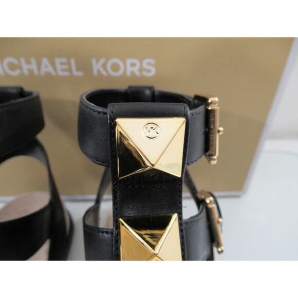 Michael Kors Wren Gladiator Studded Flat Sandals Black Leather Size 6.5 - Picture 5 of 7